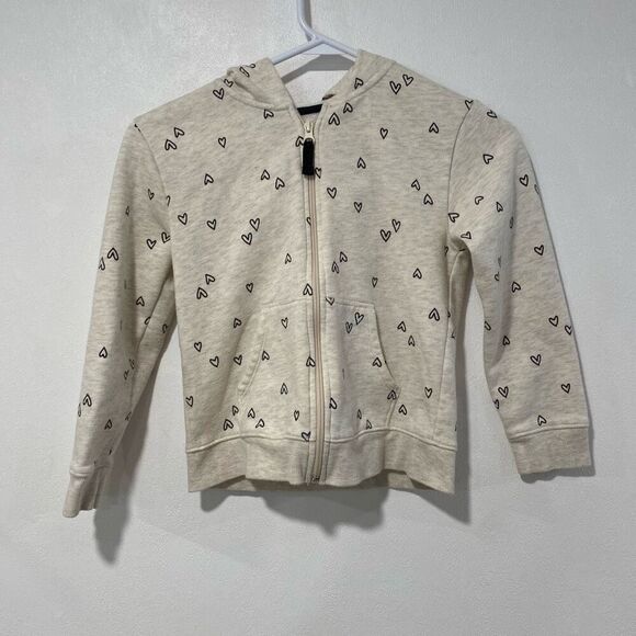 Cat & Jack Girls Beige Heart Print Sherpa-Lined Zip Hoodie Size M (8) - Picture 1 of 4
